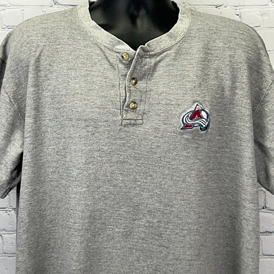 Vintage Colorado Avalanche Gray Henley Shirt with Button Detail and Logo on Chest