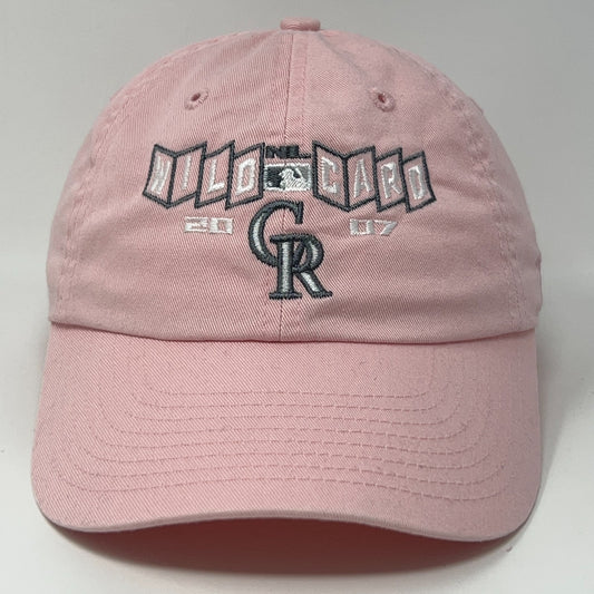 New Era Colorado Rockies Pink Cap with embroidered logo and adjustable strap, front view