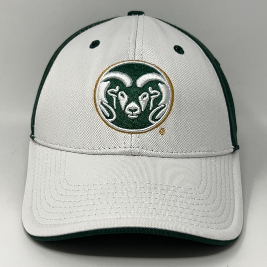 White Colorado State Rams Hat with Green Logo, Front View.