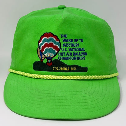 Green Vintage Hat with Hot Air Balloon Embroidery and Rope Detail from U.S. National Championships