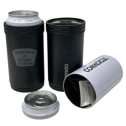 Corkcicle Caddyshack Insulated Can Cooler in black with Bushwood CC logo and sleek design