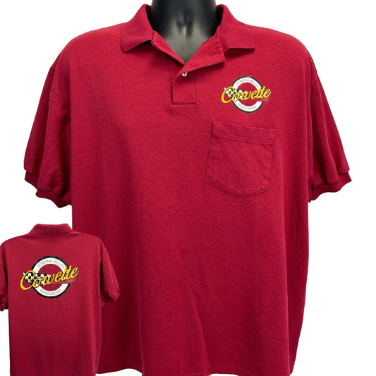Stedman Red Polo Shirt with Pomona Valley Corvette Logo on Front Pocket, Size Large
