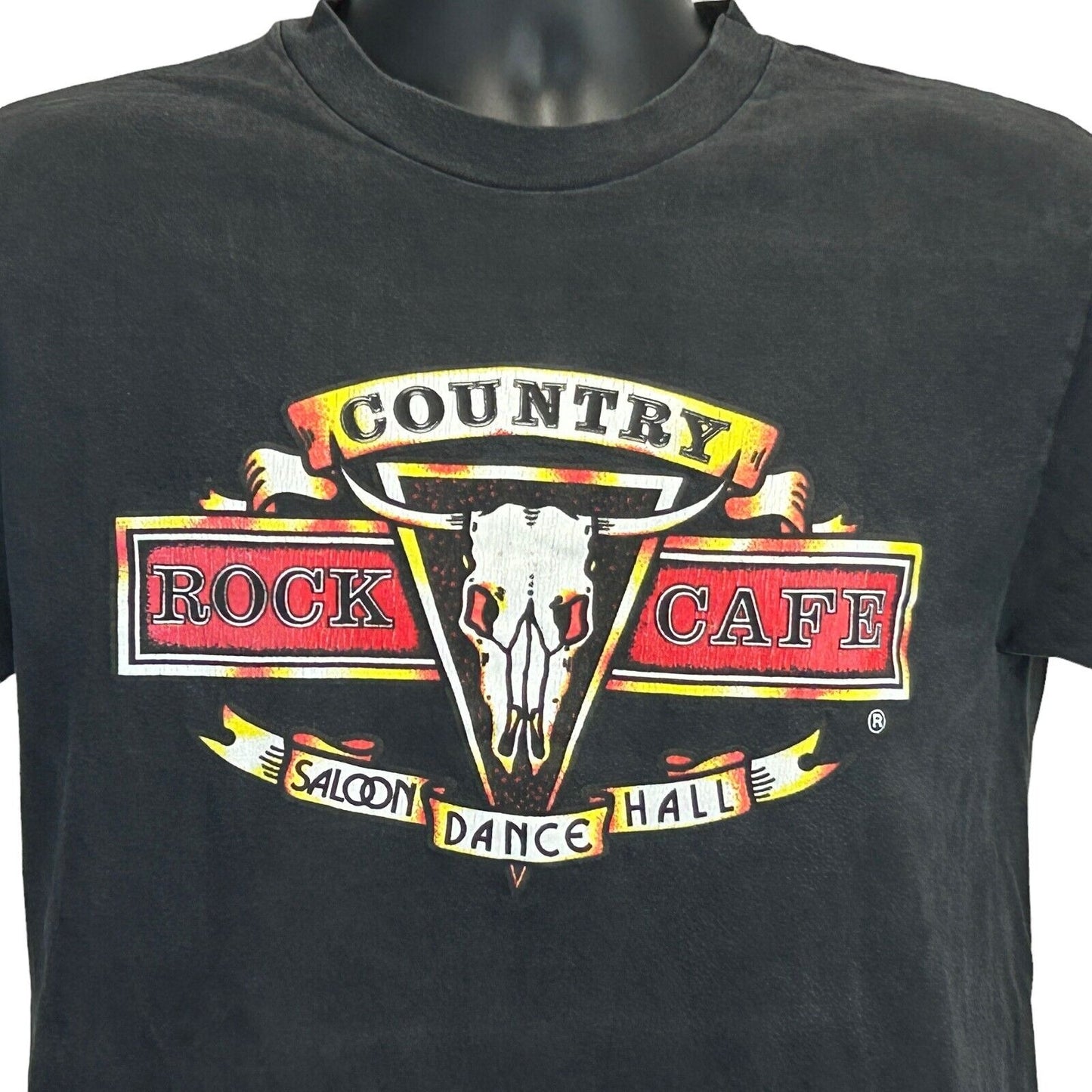 Vintage Black T-Shirt featuring Country Rock Cafe logo on the front with a bold graphic design