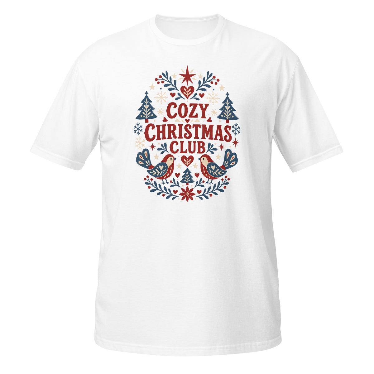 Neonvtg white Christmas T-shirt featuring Cozy Christmas Club design with festive colors