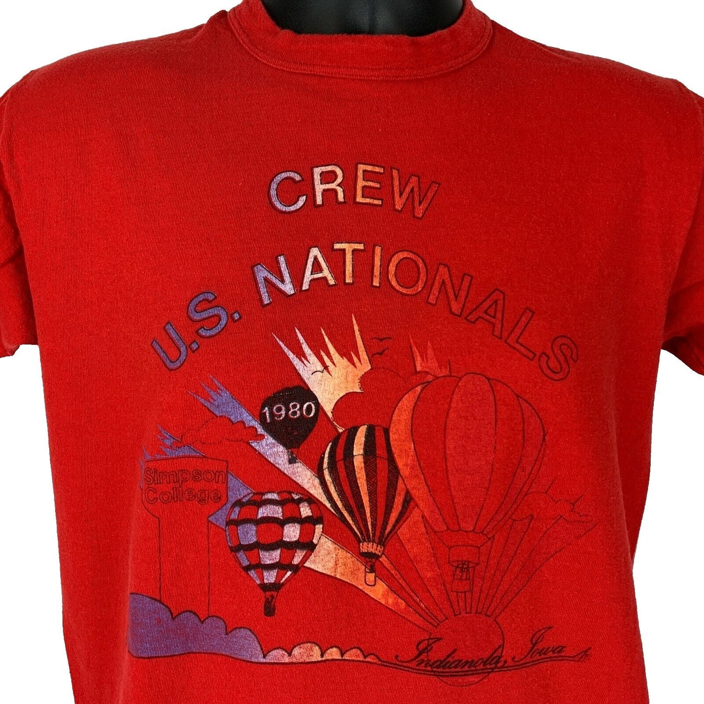 Red Russell Athletic T-Shirt featuring Indianola Hot Air Balloons design with crew U.S. Nationals graphics