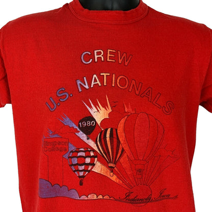 Red Russell Athletic T-Shirt featuring Indianola Hot Air Balloons design with crew U.S. Nationals graphics