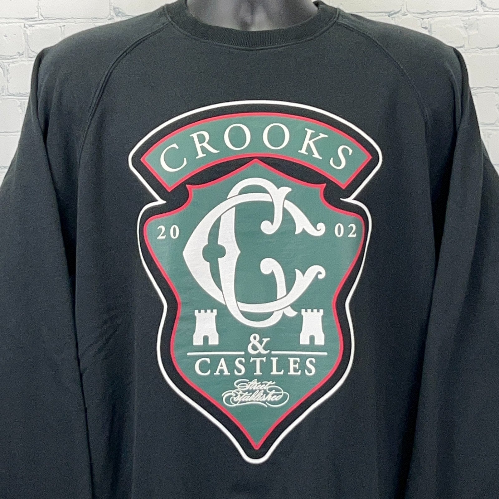 Crooks & Castles 2002 sweatshirt in black, large size, front view, streetwear sweatshirt
