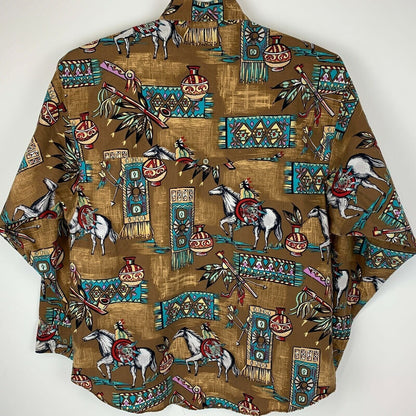 Vintage Panhandle Slim Button Front Shirt Medium Native American Indian Brown