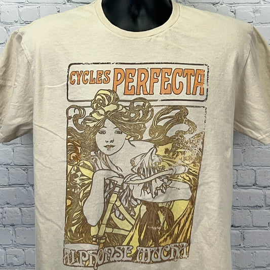 Cycles Perfecta T-shirt in cream featuring a detailed graphic design and unique retro style
