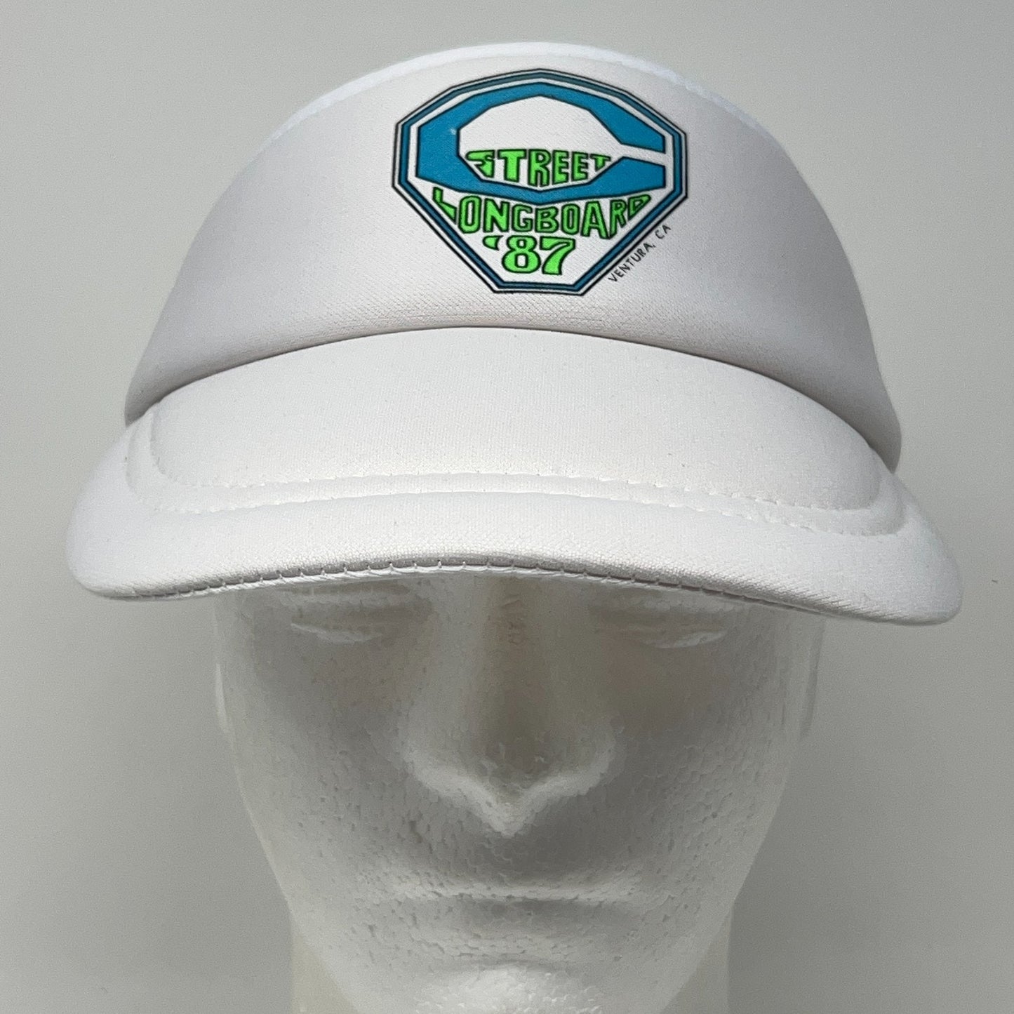 Vintage 80s C Street Longboard Classic 87 Visor Hat Cap Surfing Strapback White