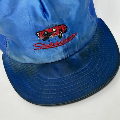 Vintage 80s Studebaker's Nightclub Hat Baseball Cap Satin Leather Strapback Blue - Neon Vintage