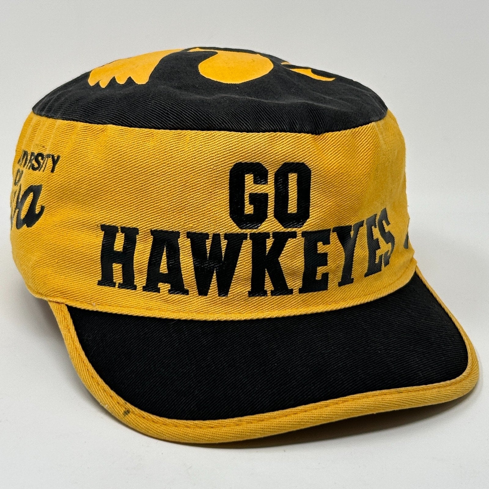 Vintage 80s University of Iowa Hawkeyes Painters Hat Baseball Cap Yellow 7 1/2 - Neon Vintage