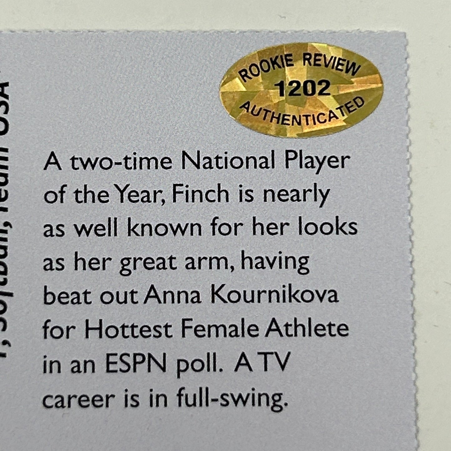 Jennie Finch Autographed Trading Card 2003 Rookie Review Signed Authenticated