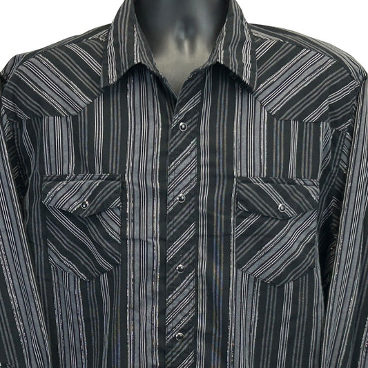 Wrangler Silver Striped Vintage 90s Pearl Snap Shirt 2XL XXL Western Mens Black