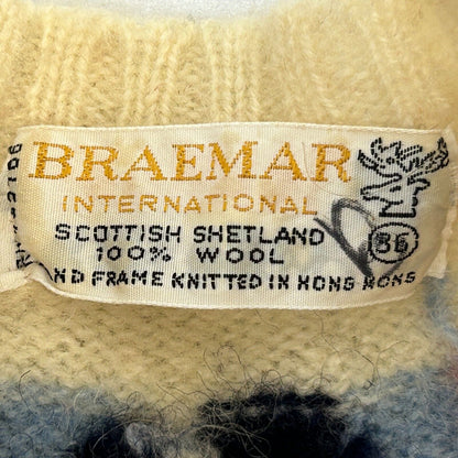 Vintage Girls Scottish Shetland Wool Sweater 8 Fair Isle Flags Braemar Ivory