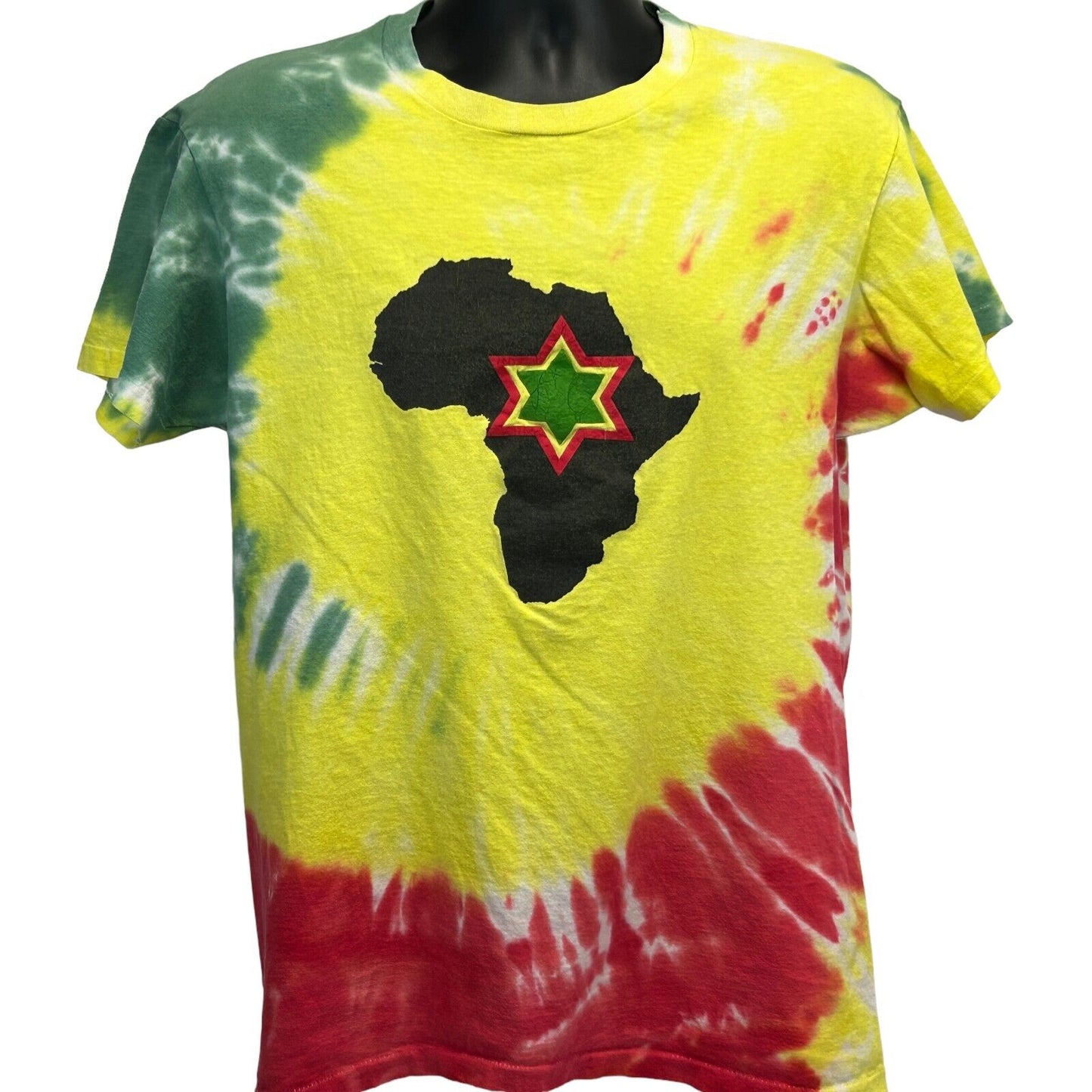 Camiseta africana con efecto tie-dye vintage de los años 80, talla mediana, fabricada en EE. UU., para hombre, color amarillo