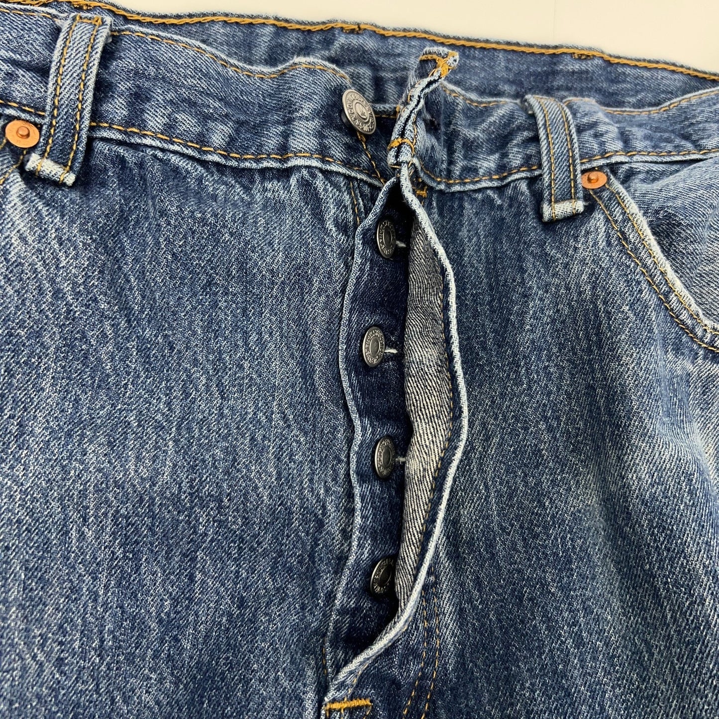 Levis 501 Button Fly Jeans Straight Fit Five Pockets Denim 0115 Blue Mens 38x29