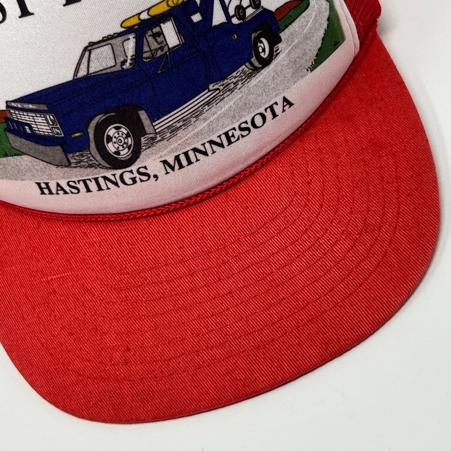 Vintage Best Towing Hastings Minnesota Trucker Hat Cap Red Tow Truck Snapback