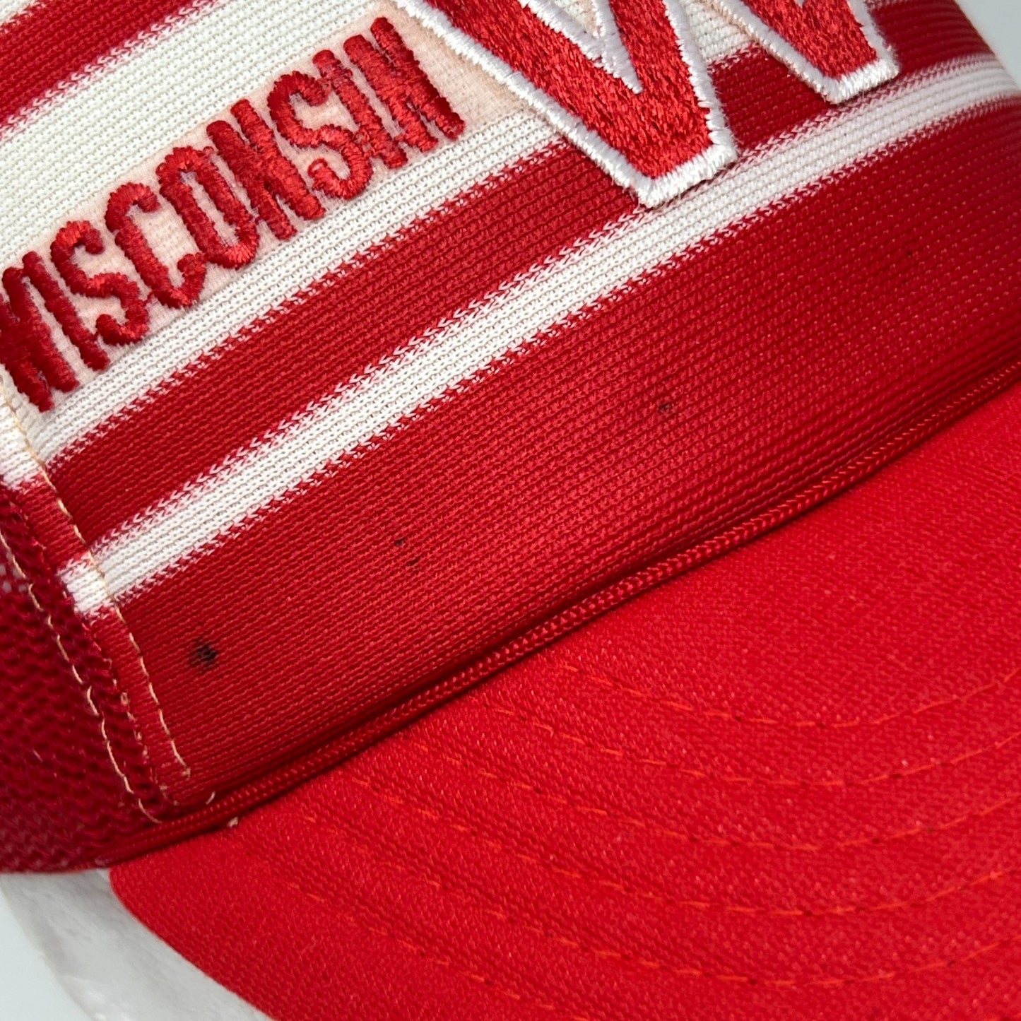 Vintage 80s Wisconsin Badgers Trucker Hat Baseball Cap Red 5 Panel Mesh Snapback - Neon Vintage