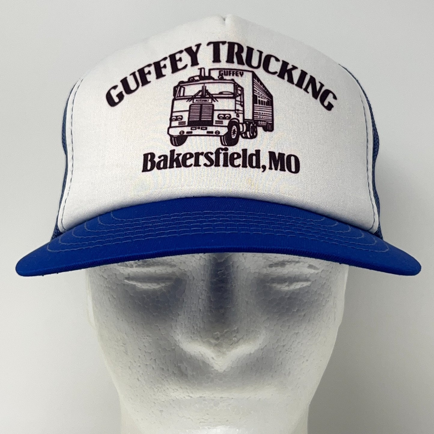 Vintage 80s Guffey Trucking Trucker Hat Baseball Cap Blue Missouri Snapback