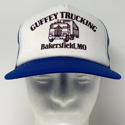 Vintage 80s Guffey Trucking Trucker Hat Baseball Cap Blue Missouri Snapback
