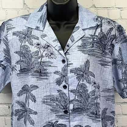 Vintage 90s Tapestry Hawaiian Camp Shirt Button Front USA Blue Womens S Small