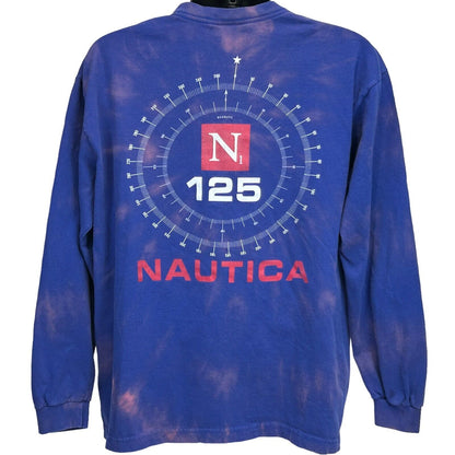 Vintage Nautica 125 Degrees Magnetic North T Shirt Mens Large Long Sleeve Blue