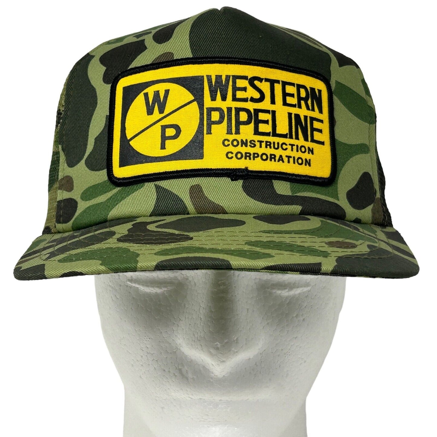 Gorra de camionero Western Pipeline, gorra de béisbol con cierre trasero y diseño de camuflaje verde vintage de los años 90