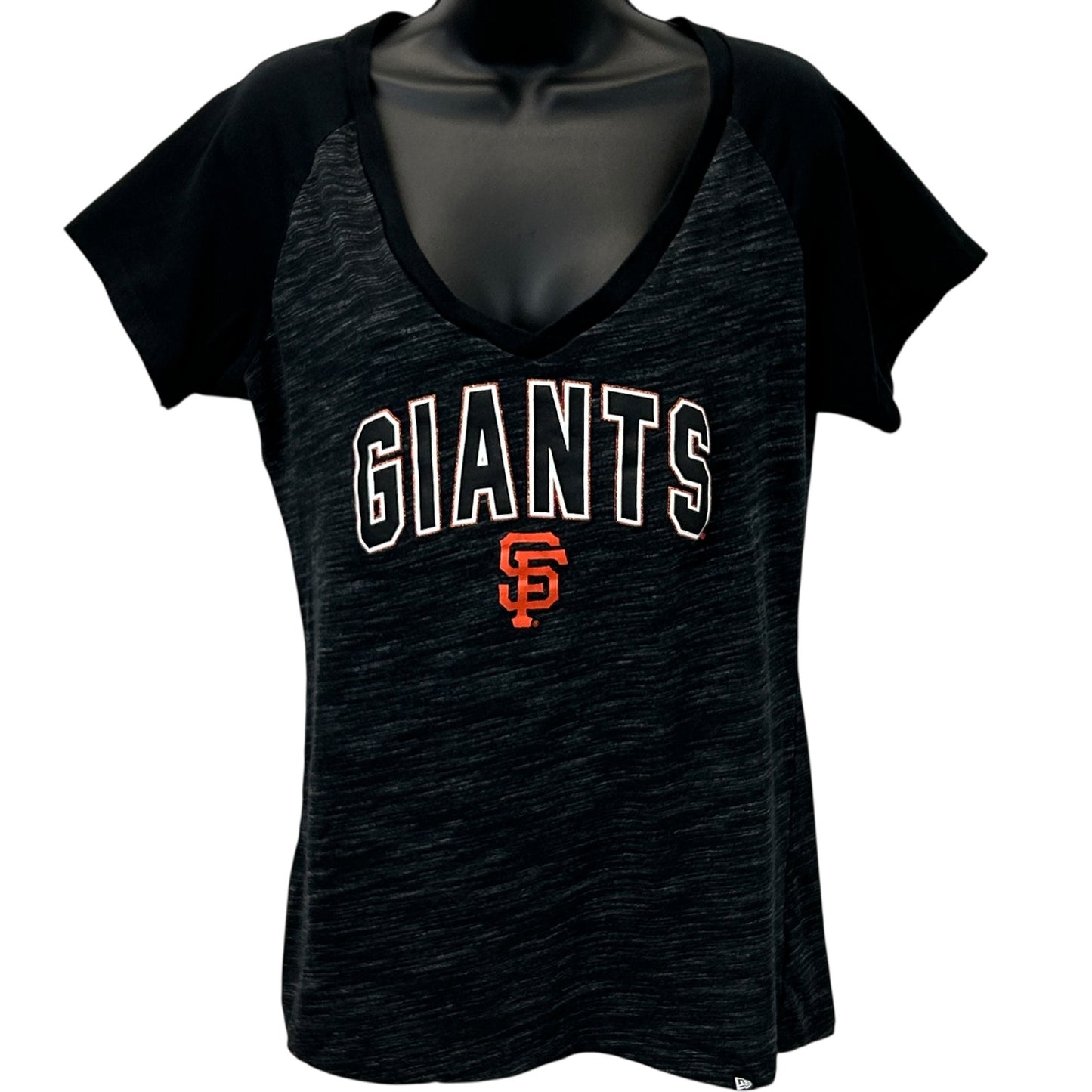 San Francisco SF Giants Womens T Shirt New Era MLB V Neck Black Tee XL X-Large