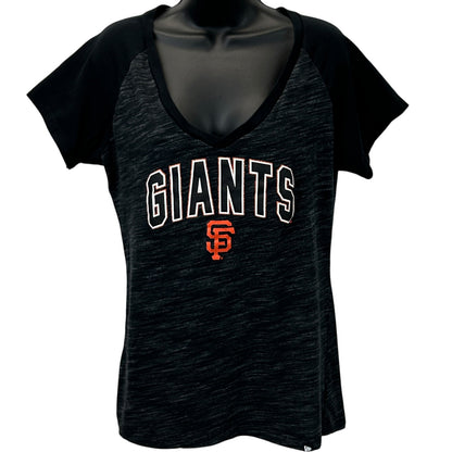 San Francisco SF Giants Womens T Shirt New Era MLB V Neck Black Tee XL X-Large