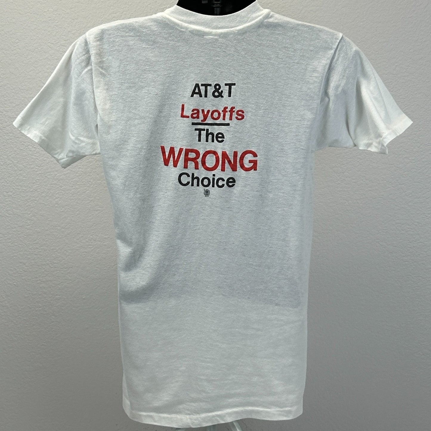 Vintage AT&T Layoffs T Shirt Mens S Small White 80s Ron Allen CWA ATT Telephone
