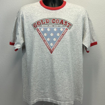 Camiseta vintage Gold Coast Bowling Center, talla extra grande, años 90, Las Vegas Bowler, para hombre, color gris