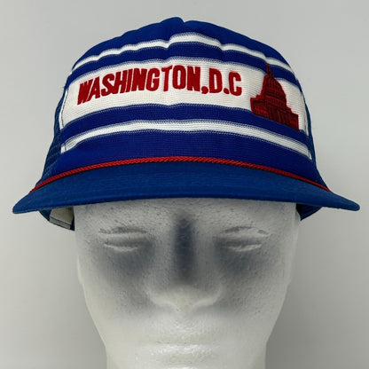 Vintage 80s Washington DC Trucker Hat Baseball Cap USA Capitol Snapback Blue - Neon Vintage