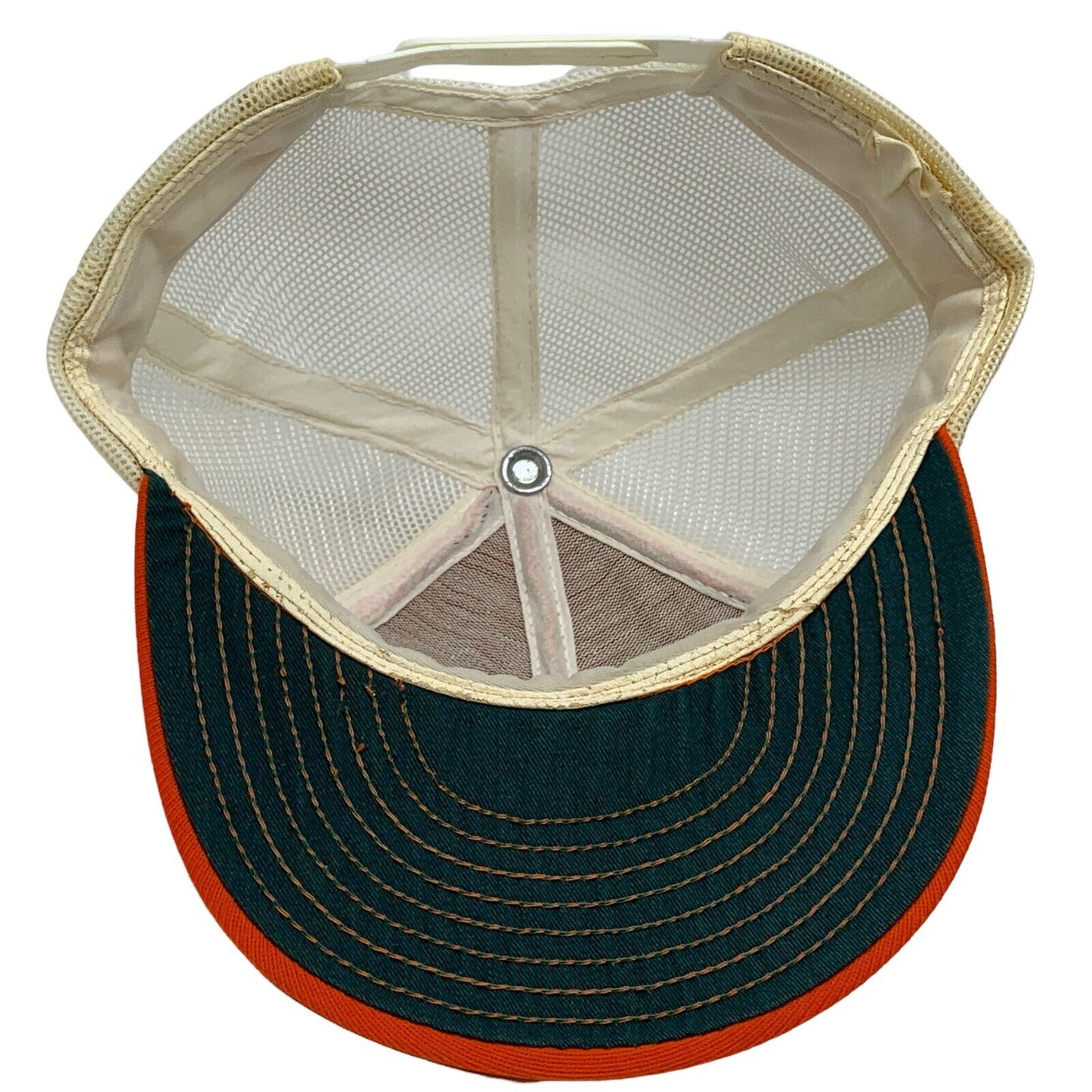 Sportsmans Snapback Trucker Hat Vintage 80s Made In USA Orange Mesh Baseball Cap