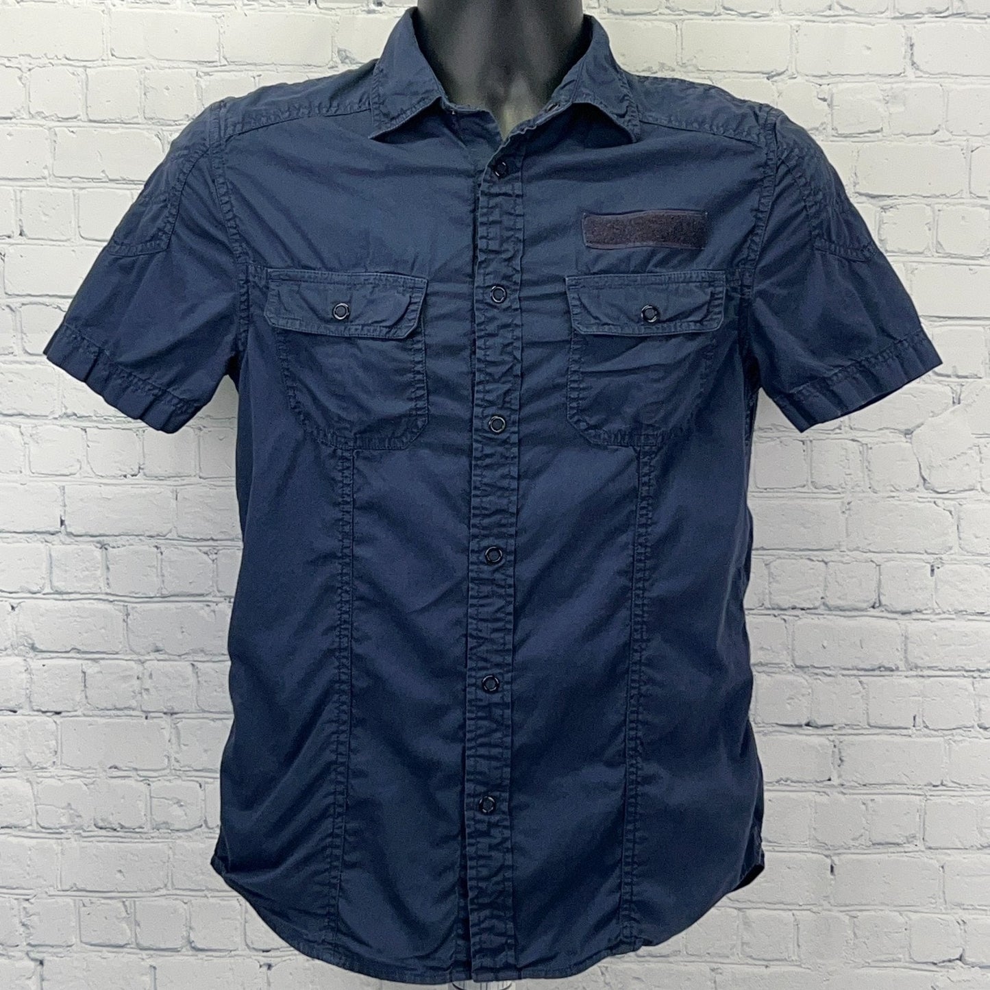Armani Exchange Shirt Mens S Small Navy Blue Cotton Short Sleeve Button Front AX
