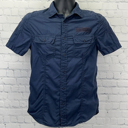 Armani Exchange Shirt Mens S Small Navy Blue Cotton Short Sleeve Button Front AX
