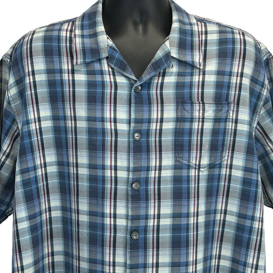 Tommy Bahama Silk Plaid Hawaiian Button Front Camp Shirt Blue Short Sleeve XLX