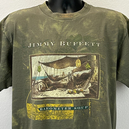 Vintage 90s Jimmy Buffett Barometer Soup Tour T Shirt 1995 Concert Green L Large