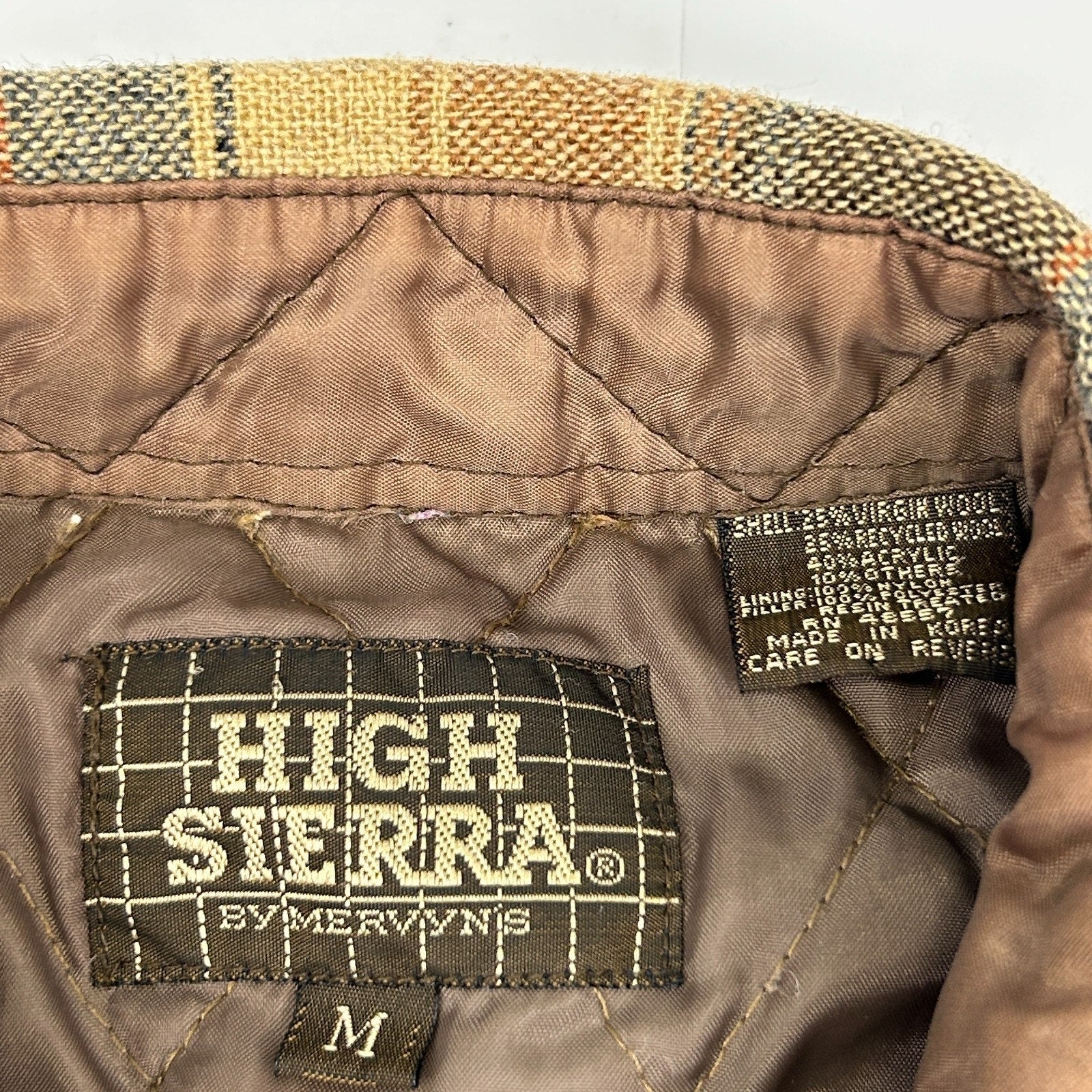 Vintage 90s High Sierra Flannel Button Front Shirt Lined Plaid Brown M Medium - Neon Vintage