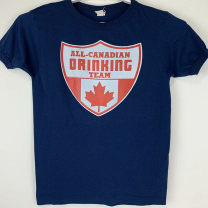 Todo el equipo canadiense de bebida Vintage 70s camiseta Canadá cerveza alcohol alcohol pequeño