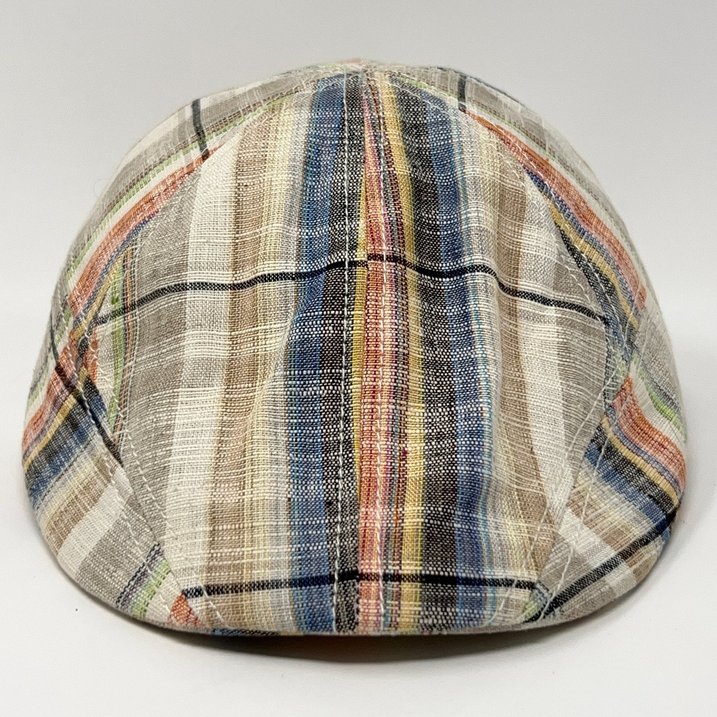 Scala Classico Plaid Flat Cap Hat Ivy Newsboy Cabbie Linen Blend Beige M Medium