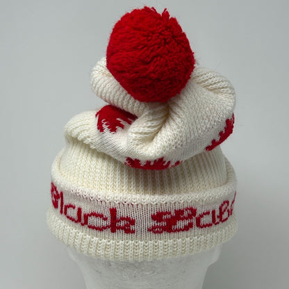 Vintage Carling Black Label Beer Cuffed Pom Pom Beanie Toque Winter Hat White