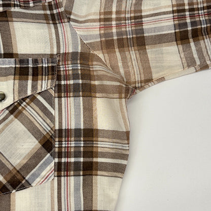 Vintage 70s Sears Western Wear Pearl Snap Button Front Shirt Beige M Medium Tall