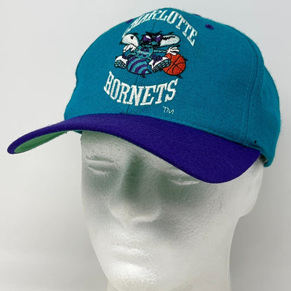 Vintage 90s Charlotte Hornets Hat Baseball Cap Wool NBA Basketball Snapback Blue