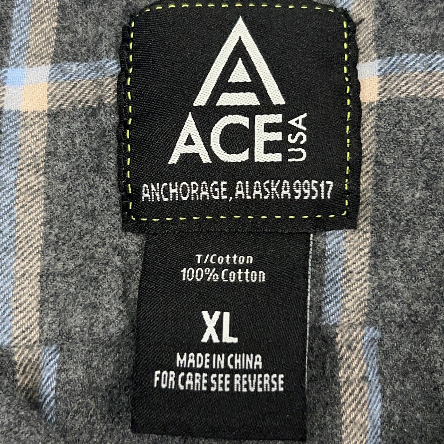 ACE USA Alaska Bay Outfitters Flannel Button Front Shirt XL X-Large Gray Plaid