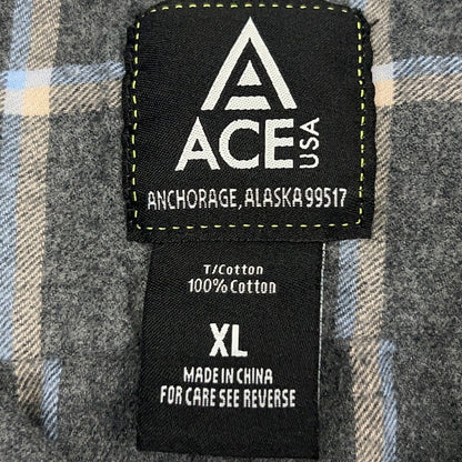 ACE USA Alaska Bay Outfitters Flannel Button Front Shirt XL X-Large Gray Plaid