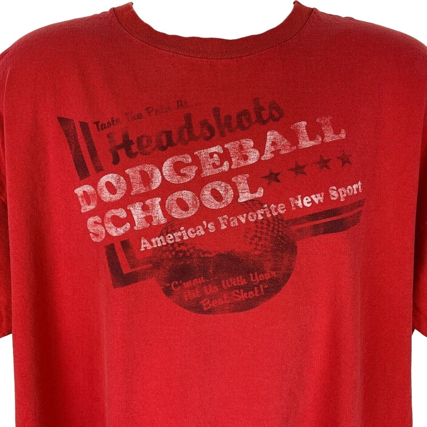 Camiseta vintage de los años 90 de la escuela Dodgeball con disparos en la cabeza, XXL 2XL, camiseta gigante para hombre, color rojo