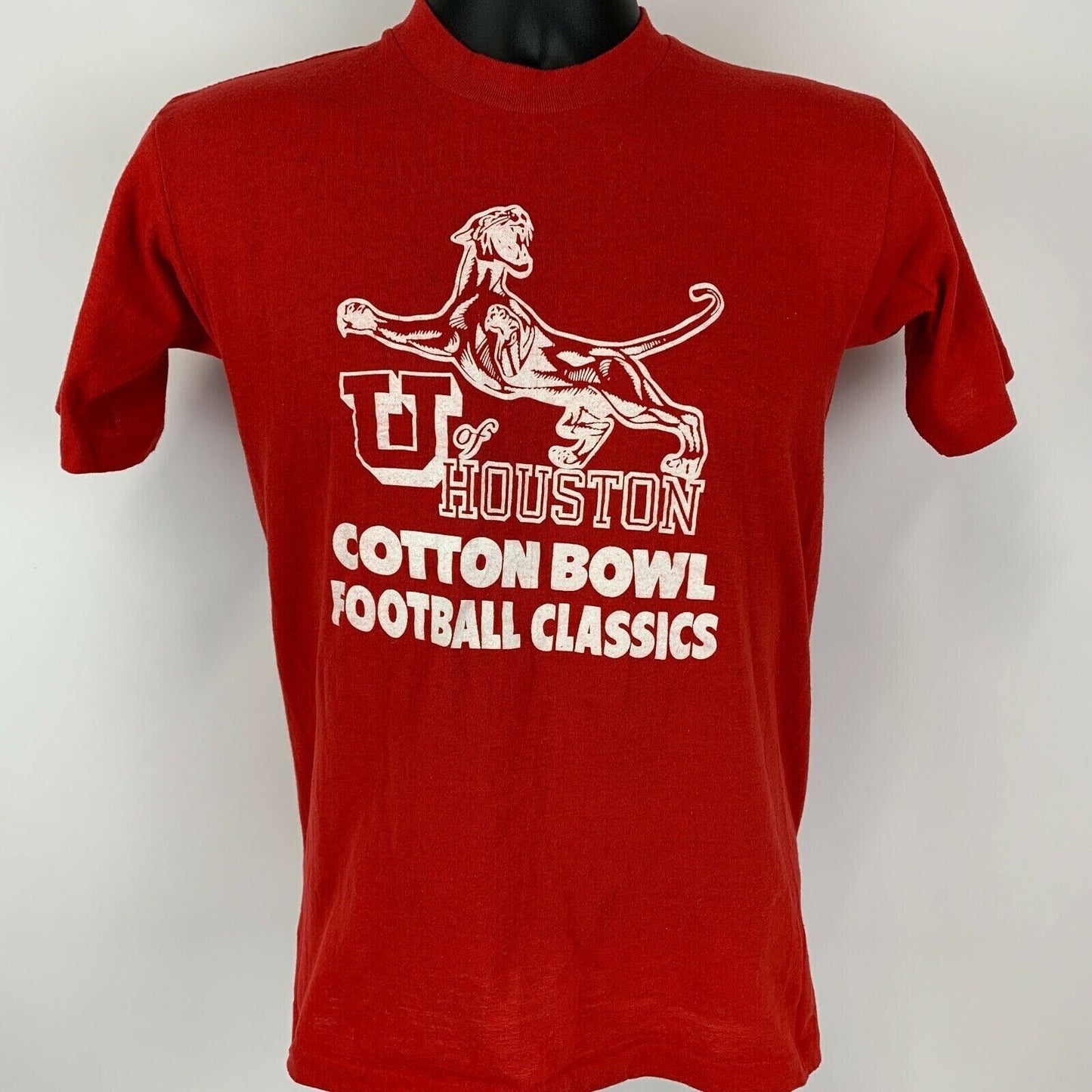 Camiseta vintage de los años 70 de la Universidad de Houston Cotton Bowl, talla pequeña, para hombre, color rojo, de los UH Cougars