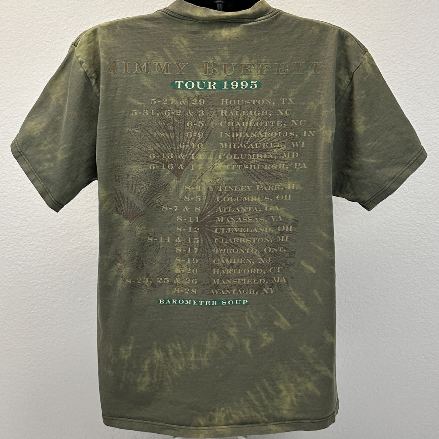Vintage 90s Jimmy Buffett Barometer Soup Tour T Shirt 1995 Concert Green L Large