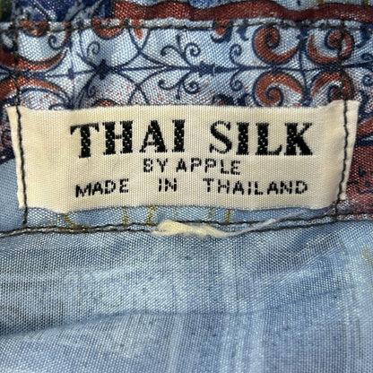 Thai Silk by Apple Paris Vintage 80s Button Front Shirt French France Blue Large